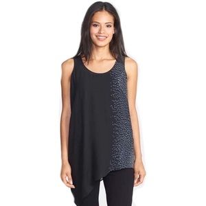 Eileen Fisher 100% Silk Black and Grey Tunic Top L